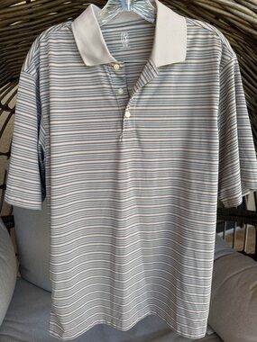 PGA Tour Men's Striped Polo in Beige and Light Blue